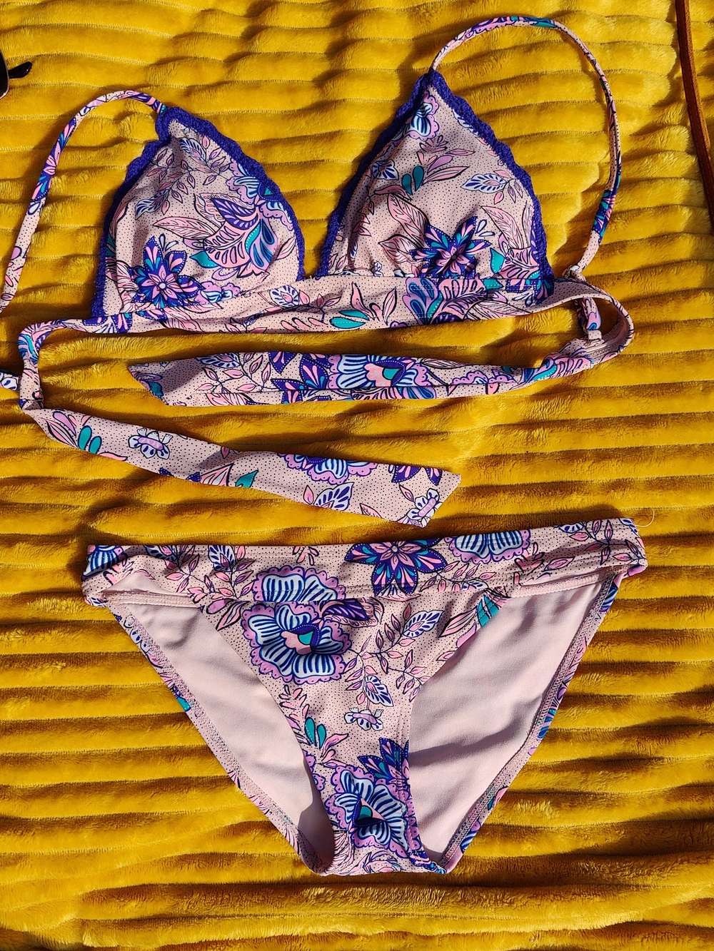 Xhilaration Pink Floral Bikini Set with Purple and Teal Accents